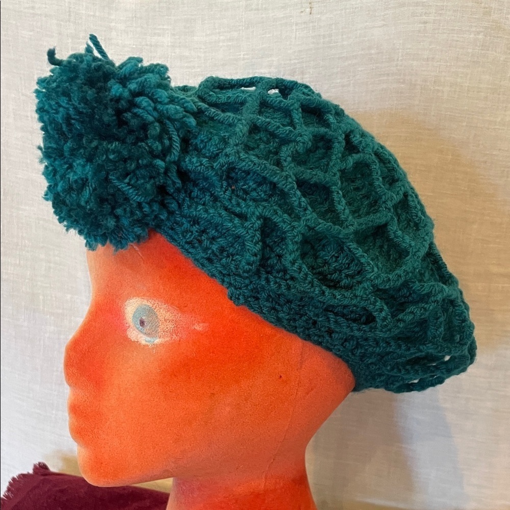 Teal Crochet Beret handmade one size new
